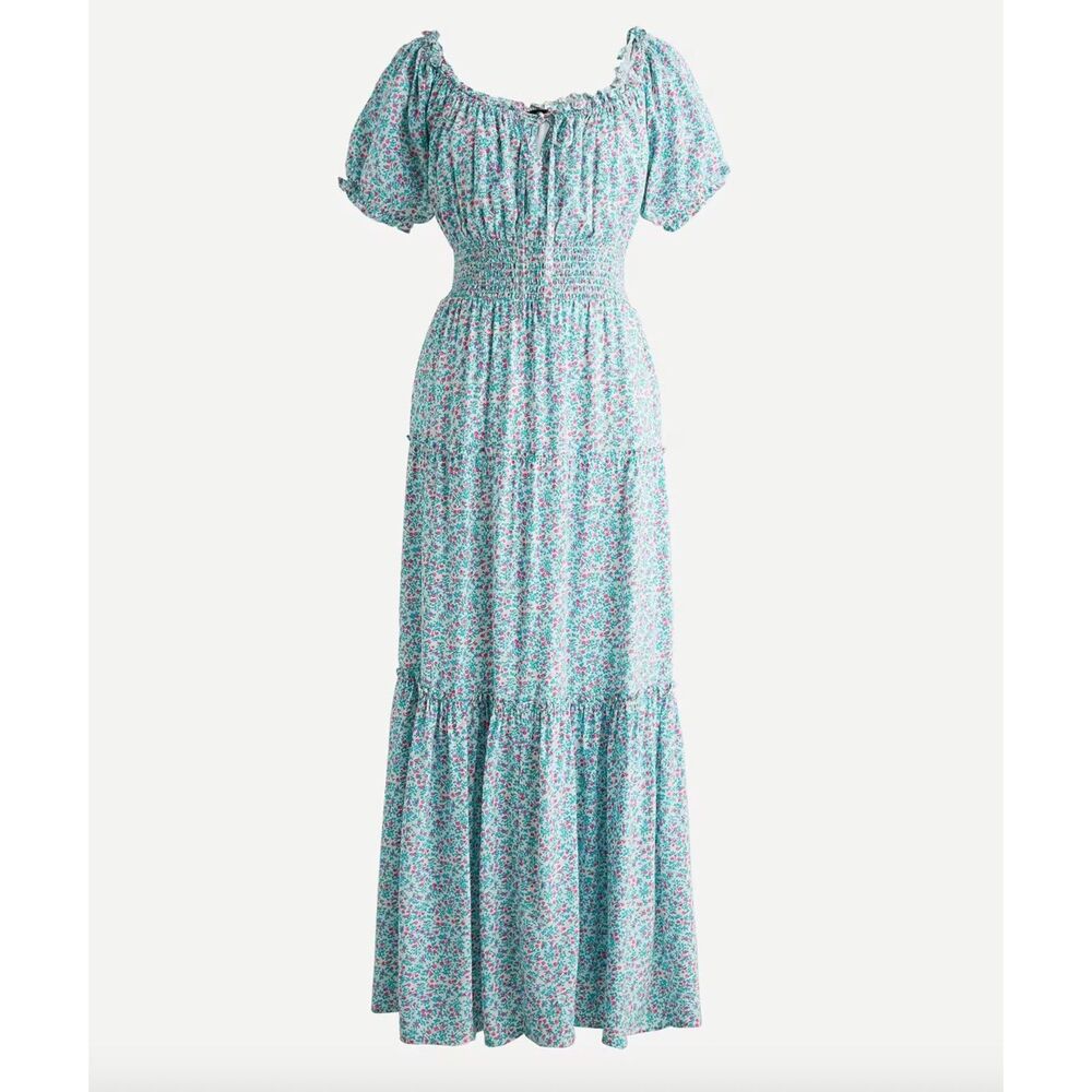 NWT J Crew AO886 Puff-sleeve Midi Smocked Sun Dress In Floral Print Cottagecore
